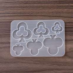 Flower DIY Playing Card Theme Pendants Silicone Molds, Resin Casting Molds, for UV Resin, Epoxy Resin Jewelry Making, Club, Flower, 123x84x4.5mm, Hole: 1.8mm, Inner Diameter: 26~46x26~45x4.5mm