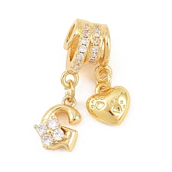 Letter G Латунные микропаве прозрачные подвески с фианитом, сердце прелести, долговечный, стойки покрытие, без кадмия и без свинца, реальный 18 k позолоченный, Буква G, 24.5 мм, отверстия : 3 mm и 4 мм, Сердце: 8.5x8x3.5 mm, Письмо: 10.5x7.5x3.5 мм