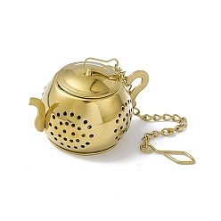 Golden Teapot Shape Loose Tea Infuser, with Chain & Hook, 304 Stainless Steel Mesh Tea Ball Strainer, Golden, 140x3mm