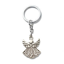 Antique Silver Tibetan Style Alloy Keychains, with Alloy Split Key Rings and Iron Open Jump Rings, Angel, Antique Silver, 9.5cm
