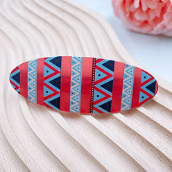 Red Fashion Printed Acrylic Hair Barrette, Oval Bohemian Hair Accessories for Women, Red, 80x26x9.5mm