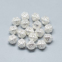 Silver 925 Sterling Silver Beads, Polyhedron, Silver, 8x11.5x11.5mm, Hole: 1mm