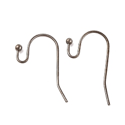 Gunmetal Brass Hook Ear Wire, Lead Free and Cadmium Free, Gunmetal, Size: about 11mm wide, 22mm long, 0.75mm thick, Ball: 2mm in diameter