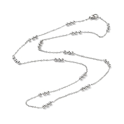Stainless Steel Color 304 Stainless Steel Round Beaded Link Chain Necklaces for Women, Stainless Steel Color, 19.88 inch(50.5cm)