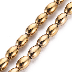 Light Gold Plated Electroplate Opaque Glass Beads Strands, Oval, Light Gold Plated, 6.5x4.5mm, Hole: 1mm, about 60~65pcs/strand, 15.16~15.94 inch(38.5cm~40.5cm)