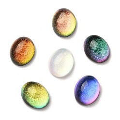 Mixed Color Glass Cabochons, with Glitter Powder, Oval, Mixed Color, 10x8x5mm