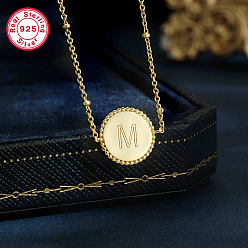 Letter M Golden Stainless Steel Pendant Necklaces, Initial Letter, Letter M, 15.75 inch(40cm)