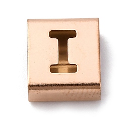 Letter I Ионное покрытие (ip) 304 квадратные подвески-слайдеры из нержавеющей стали, розовое золото , Буква "i", 9x8x4 мм, отверстие : 3.5x8.5 мм