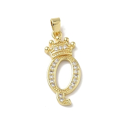 Letter Q Латунные микро проложить кубического циркония подвески, без кадмия и без свинца, реальный 18 k позолоченный, Буква Q, 28x16x4 мм, отверстие : 5x2.5 мм