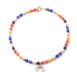 Mixed Color Rainbow Alloy Enamel Pendant Necklaces for Women, Handmade Polymer Clay Bead Necklace, Mixed Color, 18.98 inch(48.2cm)