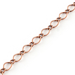 Red Copper Iron Figaro Chains, Curb Chains, with Spool, Soldered, Red Copper, 5.7x3.8x0.5mm, about 328.08 Feet(100m)/roll