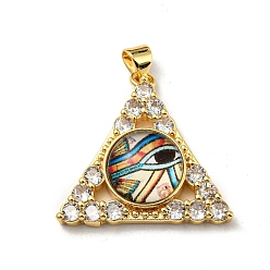 Colorful Real 18K Gold Plated Brass Pendants, with Glass and Acrylic, Triangle With Evil Eye Charms, Colorful, 27x28x7mm, Hole: 4x3.5mm