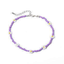 Purple necklace 3111 Colorful Beaded Flower Necklace for Women with Simple, Sweet and Cool Style