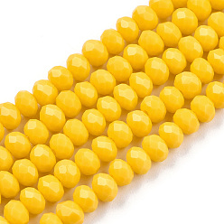 Or Perles de verre opaques de couleur unie, facette, rondelle, or, 6x5mm, Trou: 1mm, Environ 83~85 pcs/chapelet, 38~39 cm