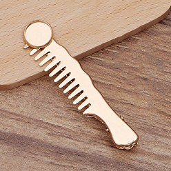 Rose Gold Brass Comb with Flat Round Cabochon Settings, Steel Alligator Hair Clips, Vintage Decorative Hair Accessories Findings, Rose Gold, 60x13mm, Tray: 12mm