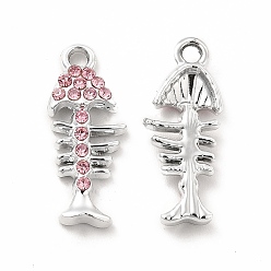 Розовый Подвески со стразами из экологически чистого сплава, очарование рыбьей кости, платина, светло-розовый, 22x8.5x3.5 мм, отверстие : 2 мм