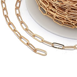 Light Gold Brass Paperclip Chains, Flat Oval, Drawn Elongated Cable Chains, with Spool, Soldered, Light Gold, 11x4x0.5mm, about 50yards/roll(45.72m/roll)