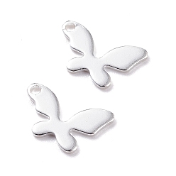 Silver 201 Stainless Steel Charms, Butterfly, Silver, 8.5x14x0.8mm, Hole: 1.2mm