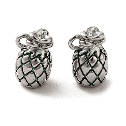 Real Platinum Plated Brass Enamel Charms, Pineapple Charms, Real Platinum Plated, 11.5x7.5x7mm, Hole: 1.2mm