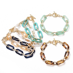 Mixed Color Acrylic & Aluminum Paperclip Chain Bracelets, with 304 Stainless Steel Toggle Clasps, Mixed Color, 7-3/4 inch(19.8cm)