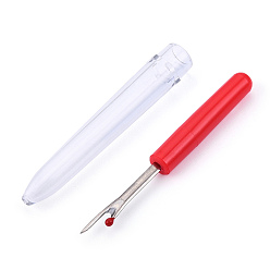Red Plastic Handle Iron Seam Rippers, Platinum Metal Color, Red, 89x10mm