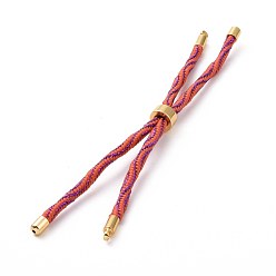 Salmon Nylon Cord Silder Bracelets, for Connector Charm Bracelet Making, with Rack Plating Golden Brass Findings, Long-Lasting Plated, Cadmium Free & Lead Free, Salmon, 8-5/8~9 inch(22~22.8cm), 0.3cm, Hole: 2.6mm