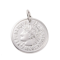 Stainless Steel Color 304 Stainless Steel Coin Pendants, Republique Francaise 1808, Stainless Steel Color, 20x1mm, Hole: 5mm