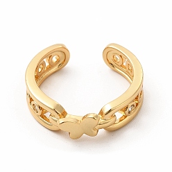 Clear Cubic Zirconia Butterfly Open Cuff Ring, Golden Brass Jewelry for Women, Clear, Inner Diameter: 18mm