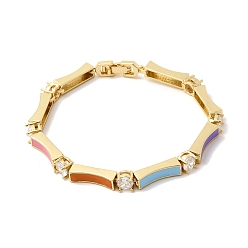 Разноцветный Латунные браслеты-цепочки с микропаве из прозрачных кубических цирконий для женщин, прямоугольник и плоский круглый, с эмалью, стойки покрытие, долговечный, без кадмия и без свинца, реальный 18 k позолоченный, красочный, 6.89 дюйм (17.5 см)