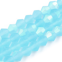 Sky Blue Imitate Austrian Crystal Bicone Frosted Glass Beads Strands, Grade AA, Faceted, Sky Blue, 4x4mm, Hole: 1mm, about 87~89pcs/strand, 13.19~13.39 inch(33.5~34cm)
