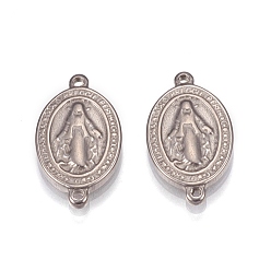Stainless Steel Color 304 Stainless Steel Links Connectors, Oval with Jesus, for Easter, Stainless Steel Color, 15x9x2mm