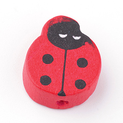 Red Natural Wood Beads, Lead Free, Dyed, Ladybug, Red, 18~19x15x6mm, Hole: 2mm, about 660pcs/500g
