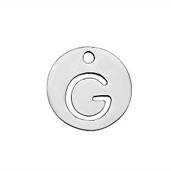 Letter G 201 Stainless Steel Charms, Flat Round with Letter, Stainless Steel Color, Letter.G, 12x1mm, Hole: 1.5mm