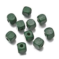Темно-Зеленый Спрей окрашены деревянные бусины, квадратный, темно-зеленый, 10x10x10 мм, отверстие : 3 мм
