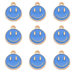 Королевский синий Сплав эмали прелести, плоские круглые с улыбающееся лицо, королевский синий, 14.5x12x1.5 мм, отверстие : 1.5 мм
