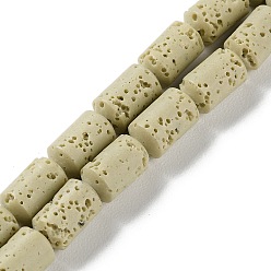 Бежевый Нити синтетических бусин, окрашенных в лавовый камень, колонка, бежевые, 10~10.5x6 мм, отверстие : 1 мм, около 38 шт / нитка, 15.24'' (38.7 см)