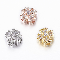 Mixed Color Rack Plating Brass Micro Pave Cubic Zirconia Beads, Flower, Clear, Mixed Color, 8x5mm, Hole: 1.5mm