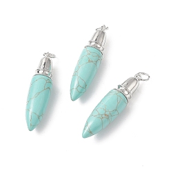 Synthetic Turquoise Synthetic Turquoise Big Pendants, with Jump Ring, Bullet Charms with Platinum Plated Brass Findings, 49.5~51x12mm, Hole: 6mm