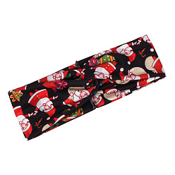black Christmas Hair Accessories with Santa Claus, Bell and Reindeer Print - Festive Headbands for Women