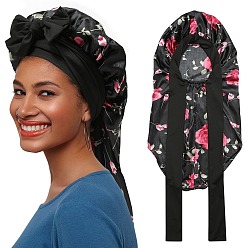 Cerise Satin Bonnet Hair Bonnet With Tie Band For Sleeping, Reusable Adjusting Hair Care Wrap Cap Sleep Caps, Cerise, 680x290mm