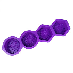 Blue Violet DIY Soap Silicone Molds, for Handmade Soap Making, Flat Round & Hexagon with Sakura Pattern, Blue Violet, 325x90x30mm, Inner Diameter: 65~68x68~73x29mm