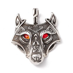 Red 304 Stainless Steel Pendants, with Rhinestone Eyes, Wolf, Red, 49x39x7mm, Hole: 5.5X9.5mm