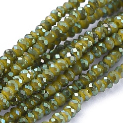 Yellow Green Electroplate Glass Beads Strands, Full Rainbow Plated, Faceted, Rondelle, Yellow Green, 2.5x1mm, Hole: 0.5mm, about 185~190pcs/strand, 13 inch(33cm)