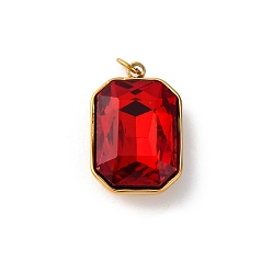 Красный 316 подвески из граненого стекла из нержавеющей стали, прямоугольные, ионное покрытие (ip), реальный 18 k позолоченный, с петлей, красные, 18x11.5x5.5 мм, отверстие : 2.5 мм