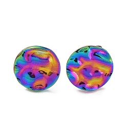 Rainbow Color Placage ionique (ip) 304 clous d'oreilles ronds plats texturés en acier inoxydable pour femmes, couleur arc en ciel, 12mm