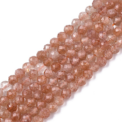 Pierre De Soleil Sunstone naturelle perles brins, Grade A +, ronde, à facettes (32 facettes), 3.5mm, Trou: 0.6mm, Environ 114~116 pcs/chapelet, 15.24 pouces ~ 15.51 pouces (38.7~39.4 cm)