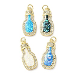Mixed Color Brass Micro Pave Clear Cubic Zirconia Pendants, with Enamel, Shell and Jump Ring, Real 18K Gold Plated, Flat Round with Cross, Mixed Color, 23x10x3mm, Hole: 3.6mm