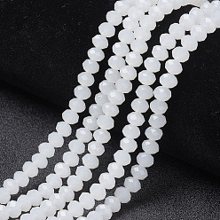 White Glass Beads Strands, Imitation Jade, Faceted, Rondelle, White, 6x5mm, Hole: 1mm, about 87~90pcs/strand, 17~17.5 inch(42.5~43.75cm)