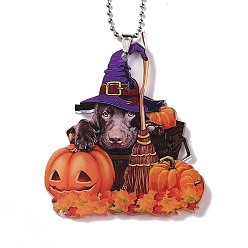 Coral Opaque One-sided Printed Acrylic Big Pendants, with Iron, for Halloween, Dog with Pumpkin, Coral, 300x2mm, Hole: 3.5mm