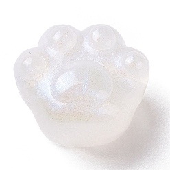 Floral White Luminous Acrylic Beads, Glitter Beads, Glow in the Dark, Cat Paw Print, Floral White, 16x18x12.5mm, Hole: 2.5mm, about 205pcs/500g